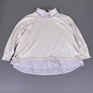 George Sweater Shirt Top‎ Women's Plus 3X Wheat Heather 2-in-1 Layered Striped